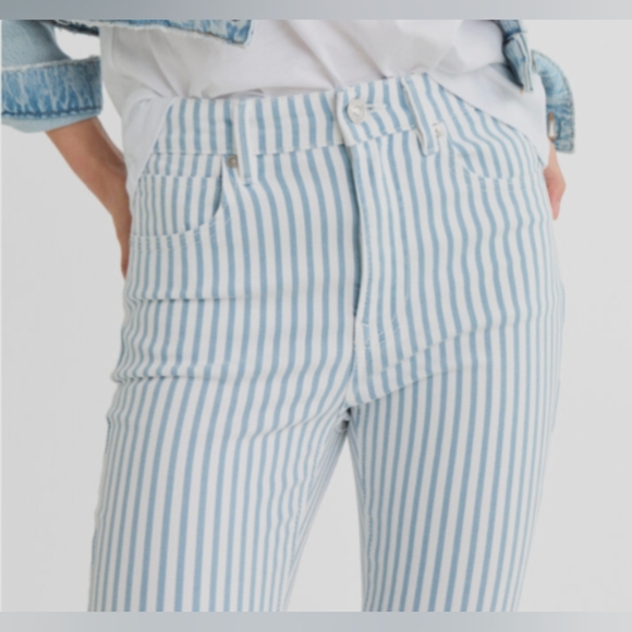 stradivarius Denim - Stradivarius 1400 Mid Rise skinny jeans White Blue Stripes New!